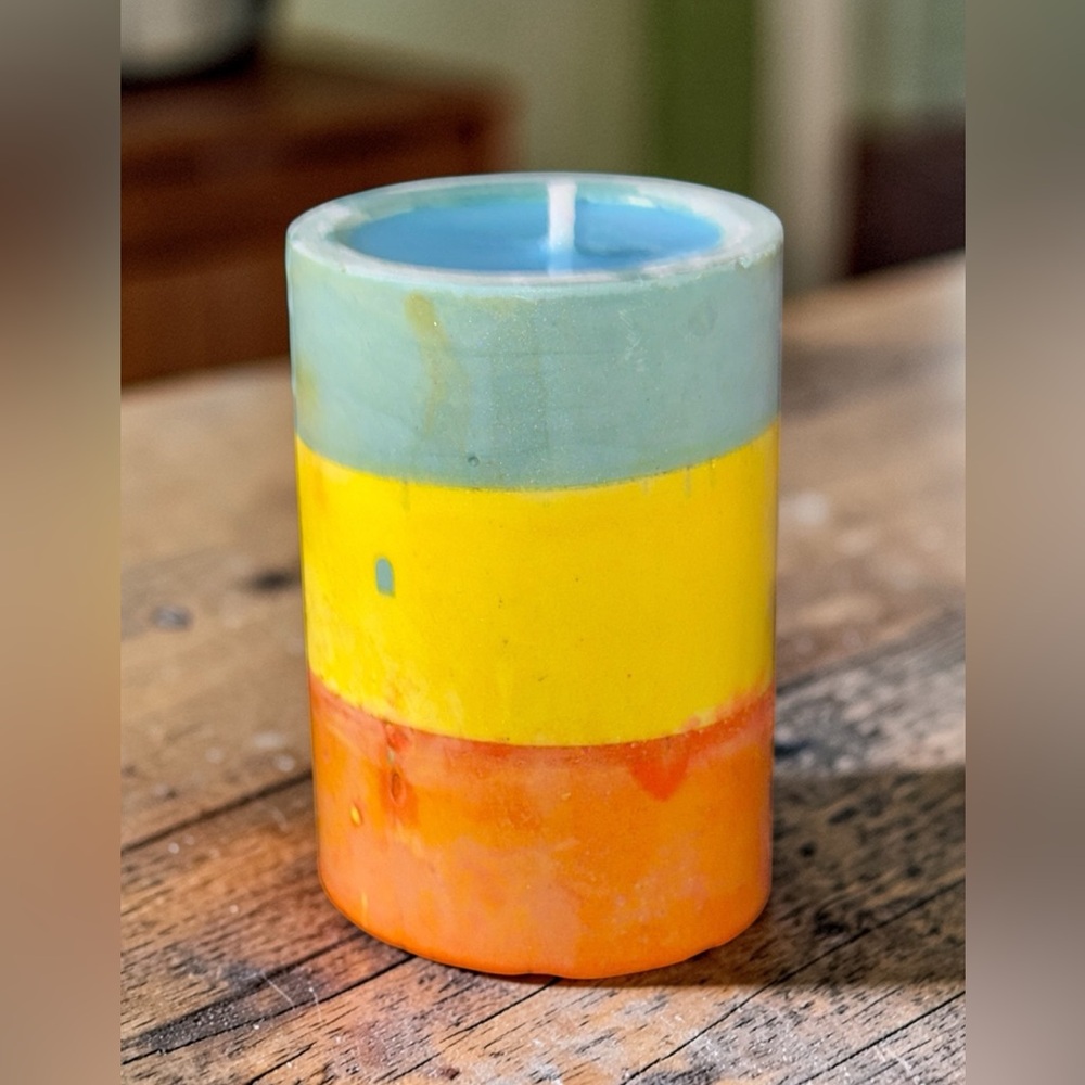 Handmade Soy Candle | Cotton Scent | Tall Color Block Resin Candle |Modern Decor